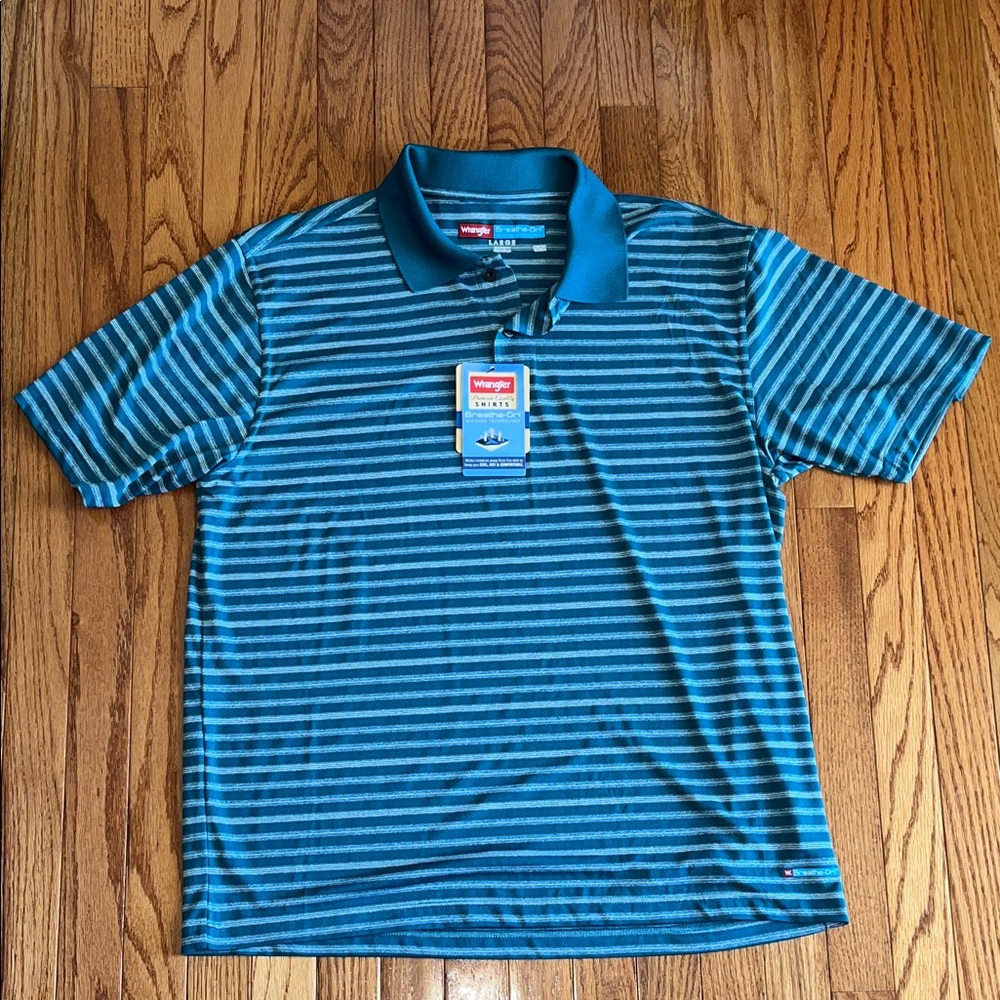 Wrangler Teal and White Striped Polo Shirt